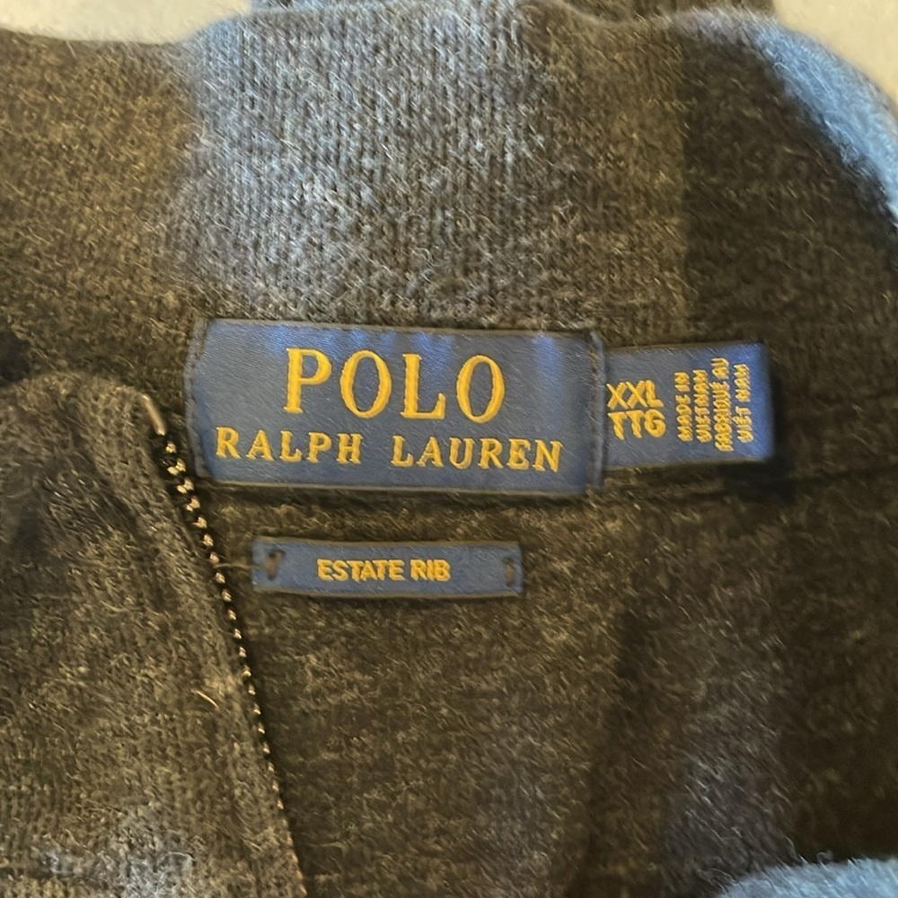 Polo Ralph Lauren Mens XXL Charcoal Gray Estate Rib 1/4 Zip Sweater - Picture 3 of 4